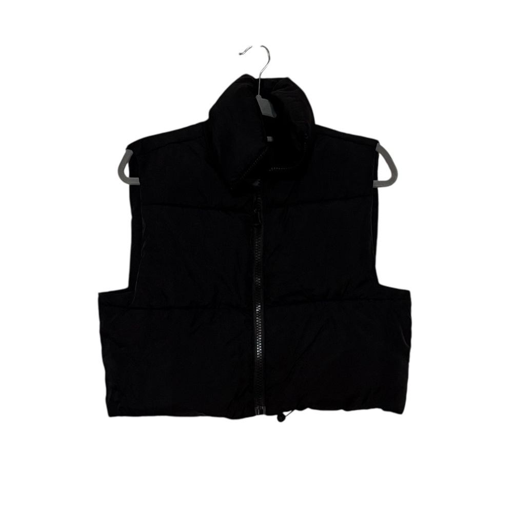 Black Cropped Puff Vest with Drawstring Waist